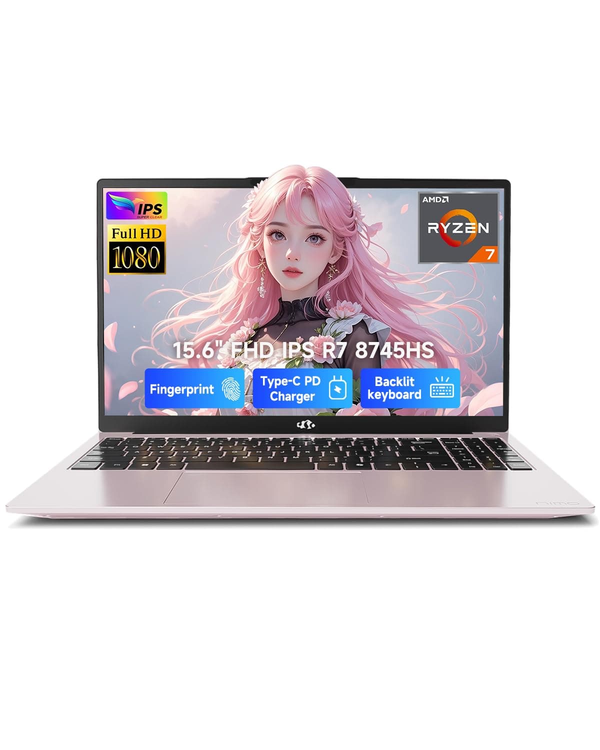 NIMO 15.6" IPS FHD-Gaming-Laptop, Ryzen 7 8745HS 16GB DDR5 RAM 1TB SSD (up to 4.9GHz) Radeon 780M Graphics Business Computer with 100W Type-C Backlit Keyboard, Fingerprint USB-C 4.0
