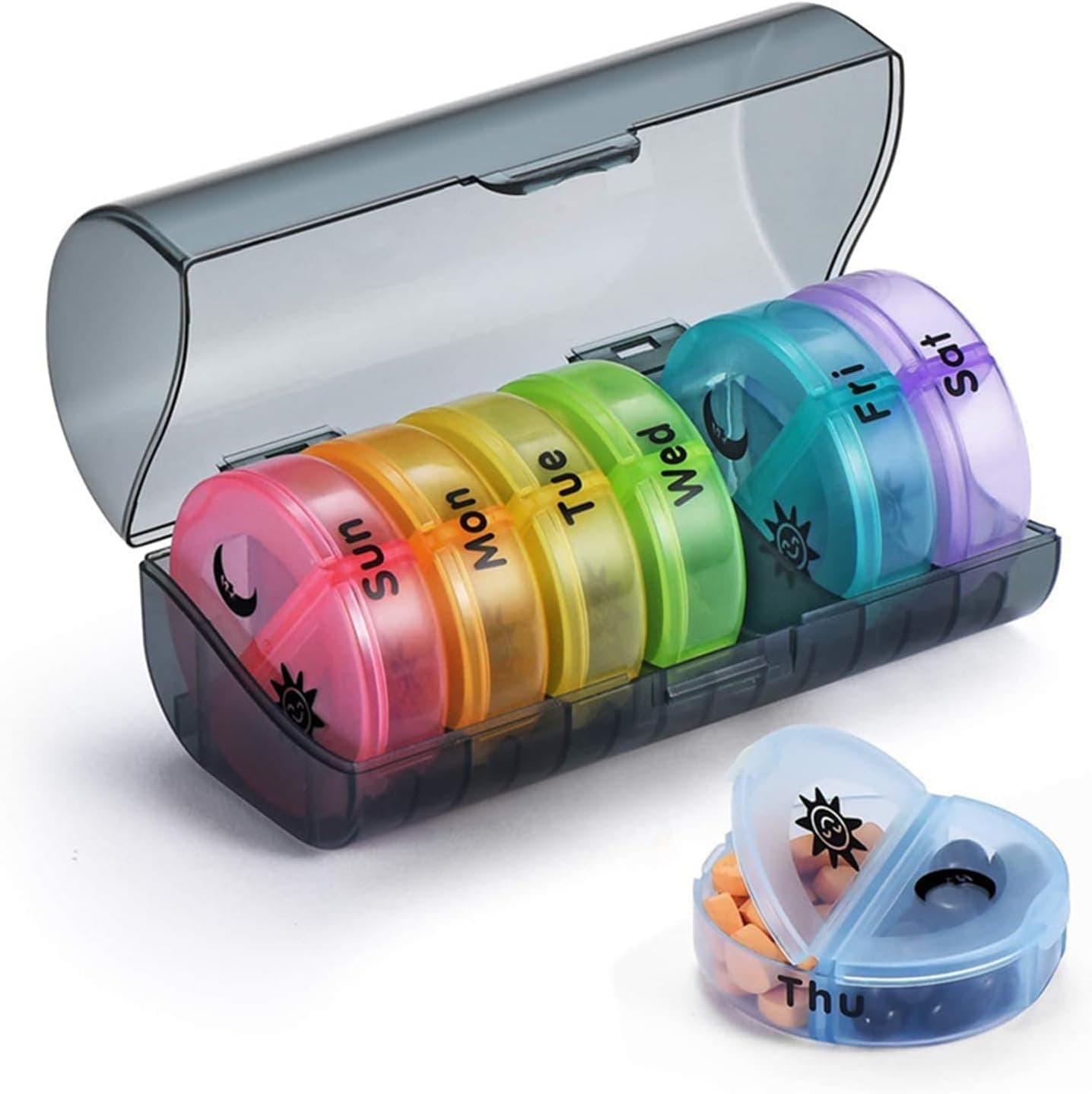 Aputue Weekly Pill Organizer, 7 in 1 Daily Medicine Dispenser, Portable AM PM Vitamin Case with Tight Seal Lids, Travel Medication Container, Secure for Supplements and Dosage Management
