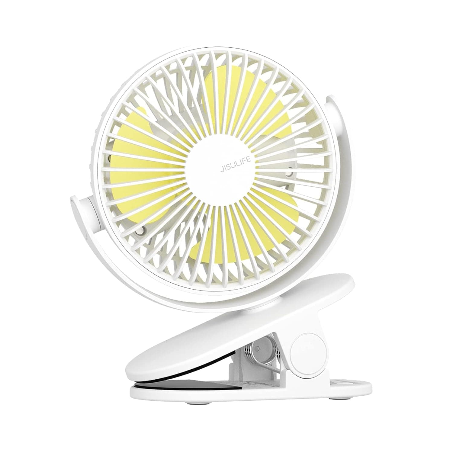 JISULIFE Clip on Baby Stroller Fan, 4000mAh Battery Operated, Portable Personal Small Fan, Quiet & Narrow Slot Design, 4 Speeds, Max 14 Hrs, Ideal for Bed, Desk, Car Seat - Milky White