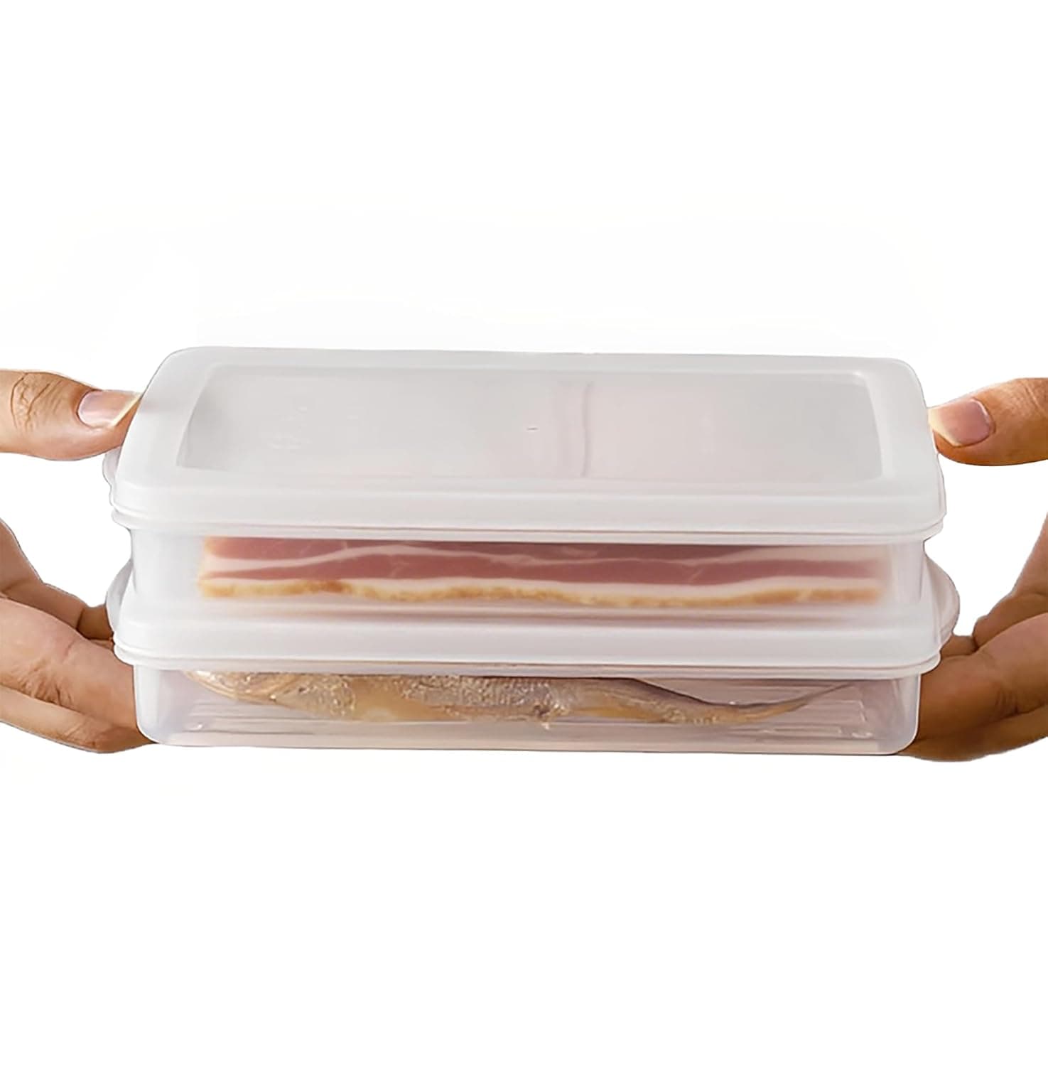 عبوتان من حاويات تخزين لحم الخنزير المقدد البلاستيكية مع اغطية محكمة الغلق لتقطيع الجبن واللحوم والديلي، حاوية تخزين الطعام للثلاجات والفريزر وصندوق الغداء والبسكويت