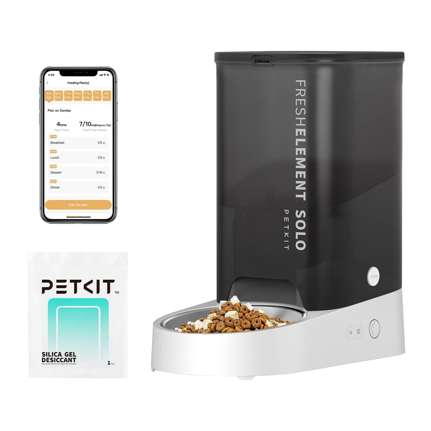 PETKIT Automatic Pet Feeder, 3L WiFi Cat Dog Feeder, Schedule Feeding Pet Food Dispenser for Cats and Dogs with 304 Stainless Steel Feeding Bowl, Up to 10 Meals per Day, USB Cable/App Control