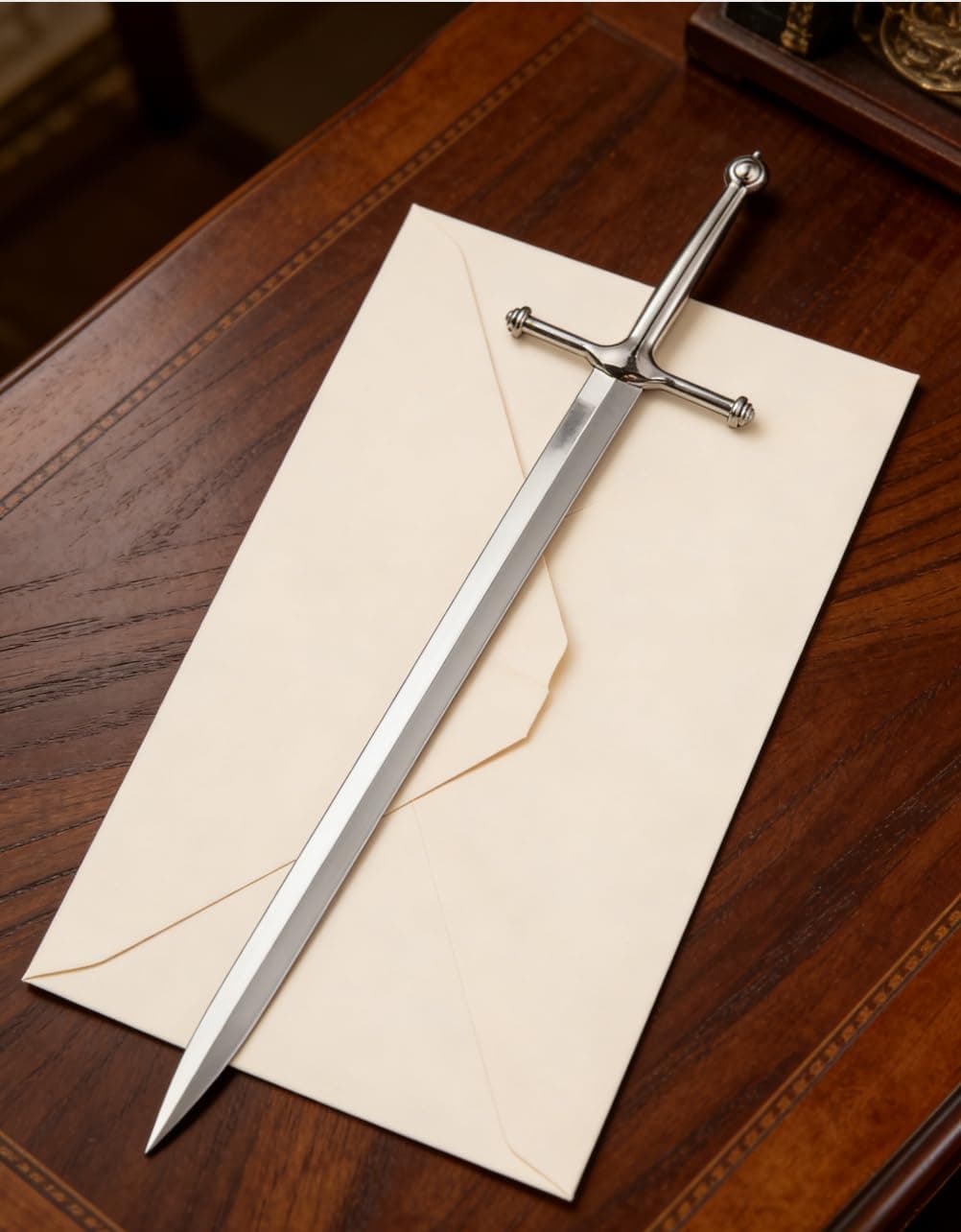 Sword Letter Opener - Vintage Decorative Envelope Slitter & Mail Opener Tool, Ergonomic Grip Handle Paper Knife for Office & Home Desk Decor, Silver