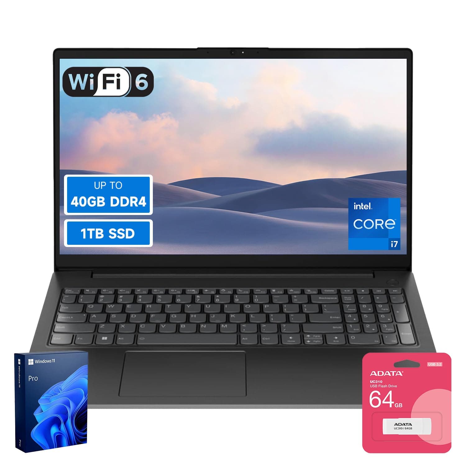 Lenovo V15 High-Performance Business Laptop, 15.6" FHD Display, 13th Gen Intel 10-Core i7-13620H, 16GB RAM, 512GB SSD, Webcam, HDMI, Wi-Fi 6, Windows 11 Pro, Bundle with ADATA 64GB USB Flash Drive