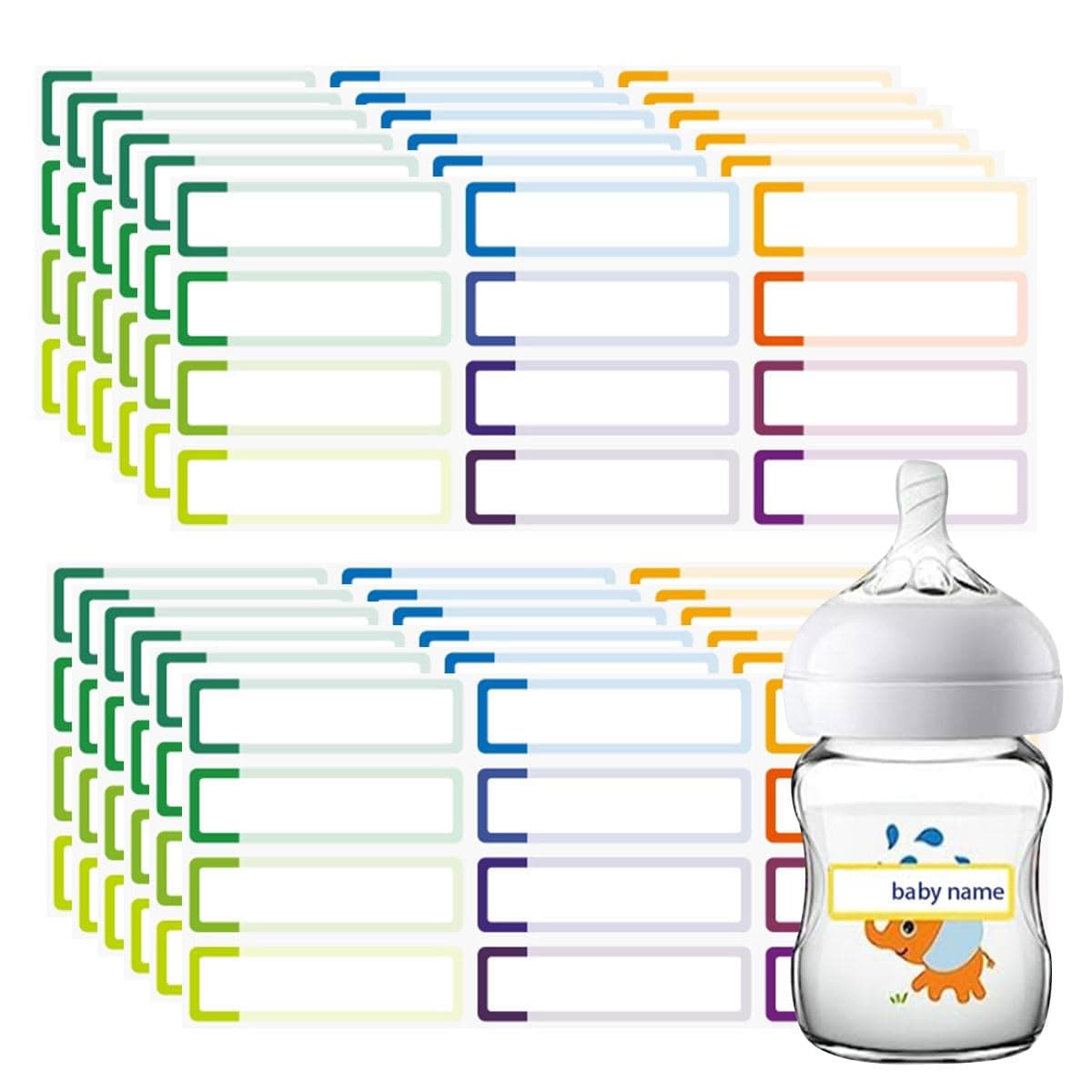 ECVV 200pcs Baby Bottle Labels, Waterproof Self-Laminating Baby Bottle Labels for Kids: Perfect for Daycare, School & Home Organization with Colorful Square Prints