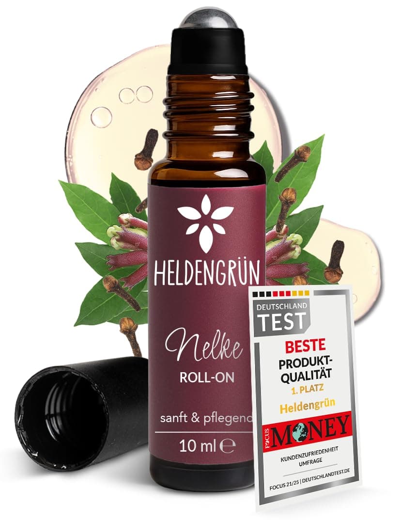 Heldengrün Organic Roll-On Clove [100% Natural] Teething Baby - Dermatologically Tested - Roll On Teeth with Clove, Jojoba & Almond Oil - 2-in-1: Fragrance & Care