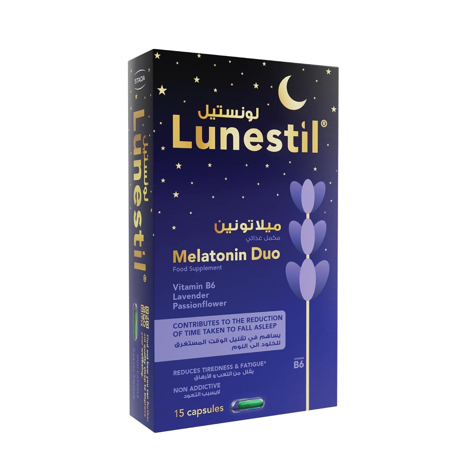 Melatonin Duo For Better Sleep Food Supplement, 15 Duo Capsules, Vitamin B6, Lavender, Passionfruit, Reduces Tiredness and Fatigue, Non Addictive