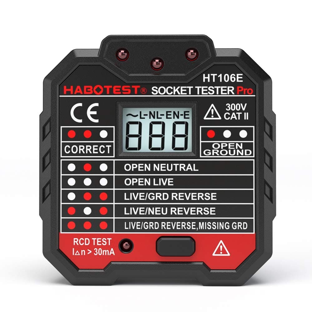HABOTEST Advanced RCD Electric Socket Tester Automatic Neutral Live Earth Wire Testing Circuit Tester Wall Plug Breaker Finder Electric Leakage Test with Voltage Backlight LCD Display