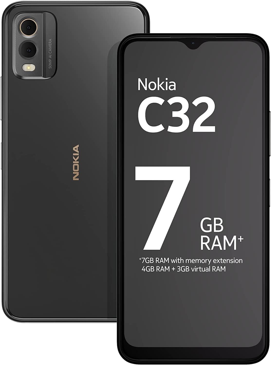 Nokia C32 Dual SIM 64GB ROM + 4GB RAM Factory Unlocked 4G/LTE Smartphone (Charcoal) - International Version