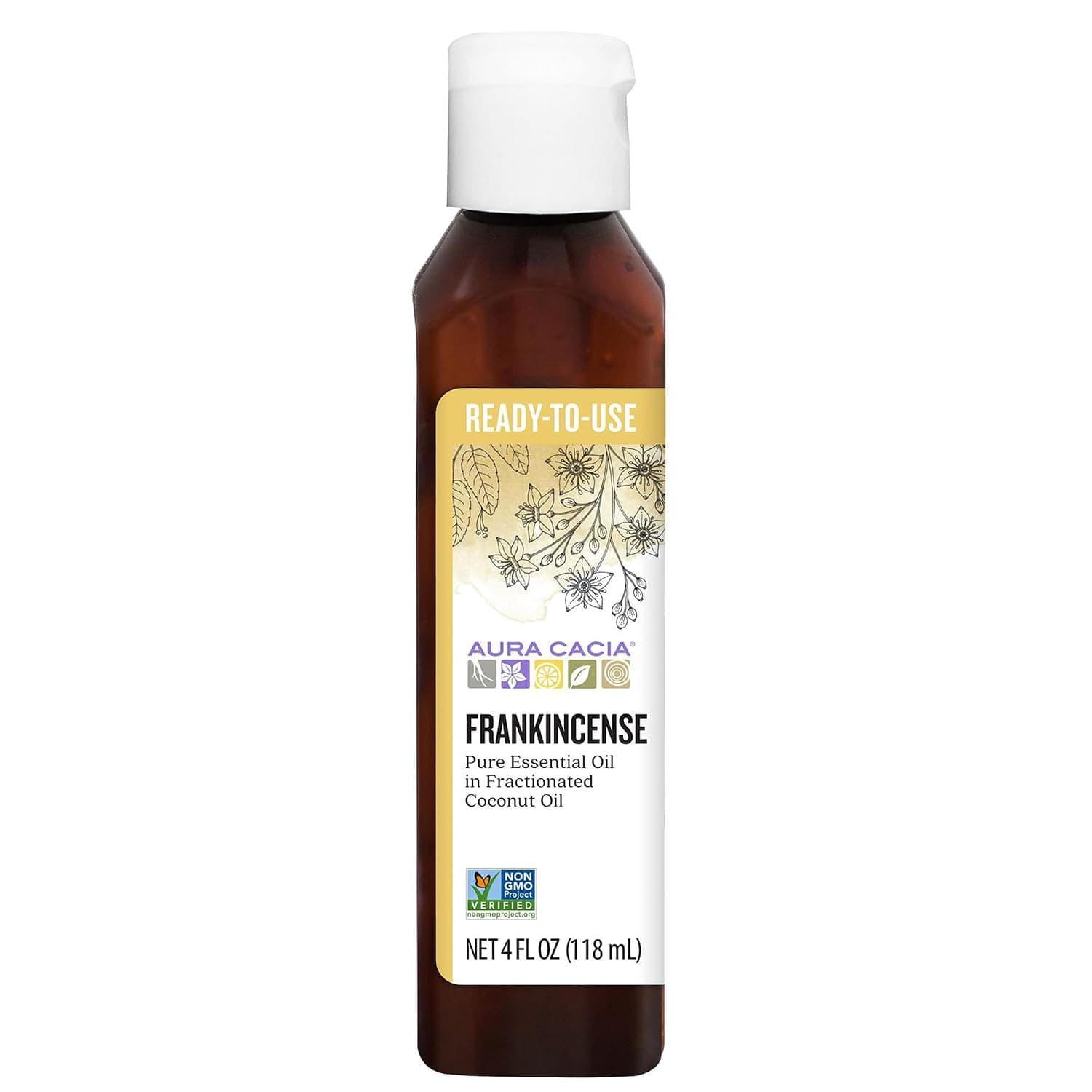 Aura Cacia Ready-to-Use Frankincense Essential Oil in Fractionated Coconut Oil | GC/MS d for Purity | 4 fl. oz.