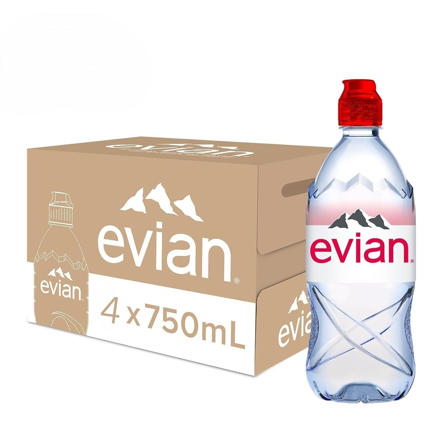 Evian Natural Mineral Water Sport Cap, 12 X 750 ml - Pack of 1