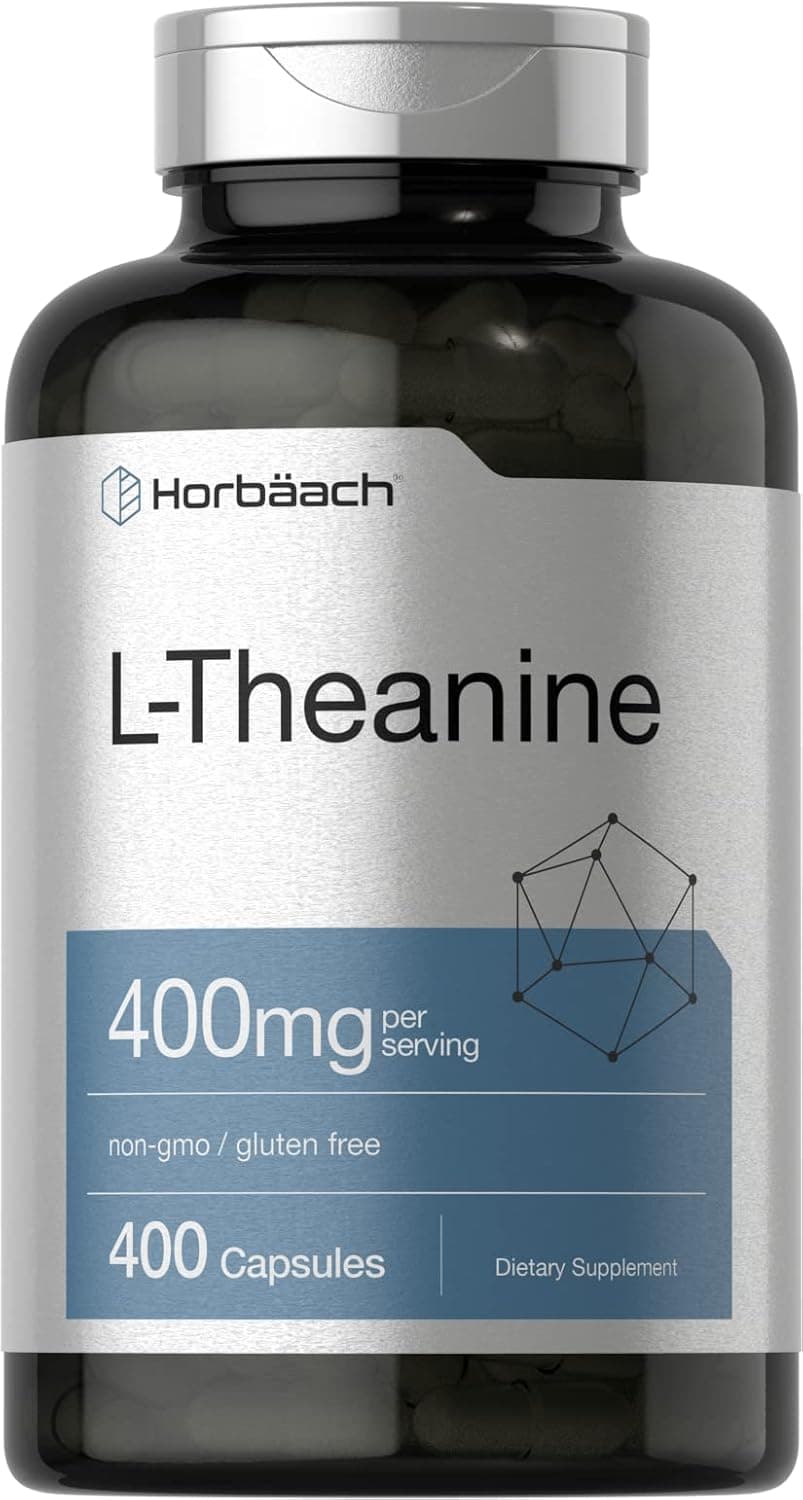 Horbäach L-Theanine Supplement | 400mg | 400 Capsules | High Potency | Non-GMO & Gluten Free