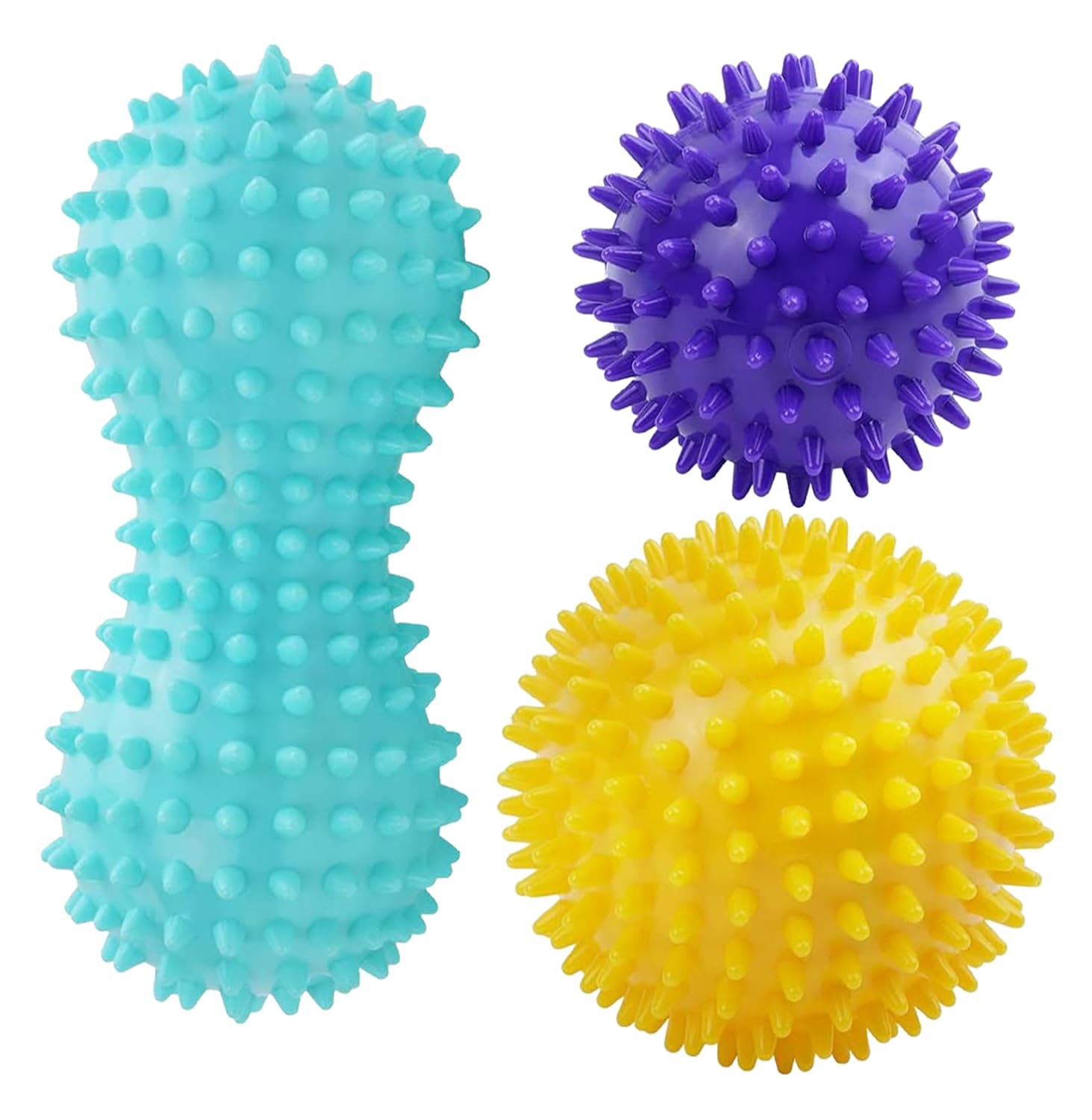 Fascia Ball Massage Set of 3, Hedgehog Ball with Nubs, Spiked Massage Balls, Hard, for Back, Legs, Feet, Hands, Muscle Relaxation