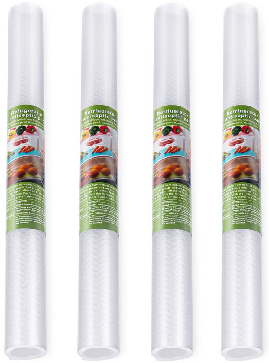 HAUSPROFI 4 Rolls Drawer Liners Fridge Liners Non-Slip Shelf Liners 40x150cm Refrigerator Mats Antibacterial Washable Waterproof Non-Adhesive, Transparent