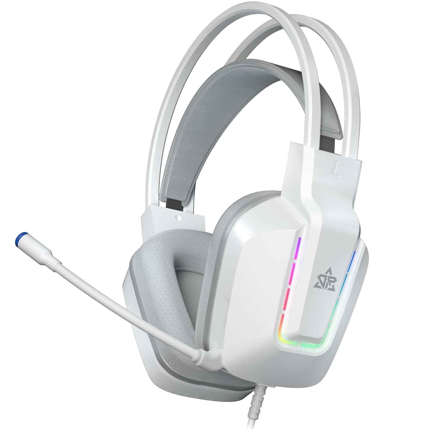 سماعة رأس سلكية للألعاب بمنفذ USB بصوت محيطي 7.1 وإضاءة RGB ومشغلات 50 ملم ووسادة أذن من رغوة الذاكرة بميكروفون بخاصية إلغاء الضوضاء للكمبيوتر وPS4 وPS5 والكمبيوتر المحمول RB-C8 برو لون أبيض من اومير