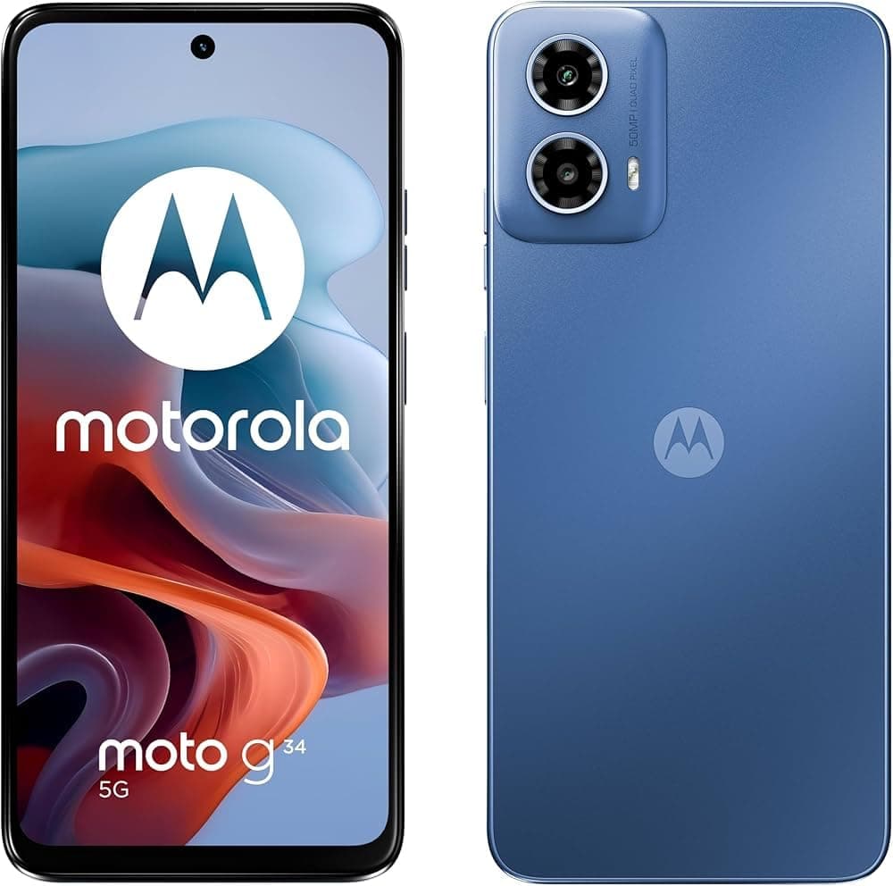 Motorola Moto G34 Dual-SIM 256GB ROM + 8GB RAM (GSM Only | No CDMA) Factory Unlocked 5G SmartPhone (Ice Blue) - International Version