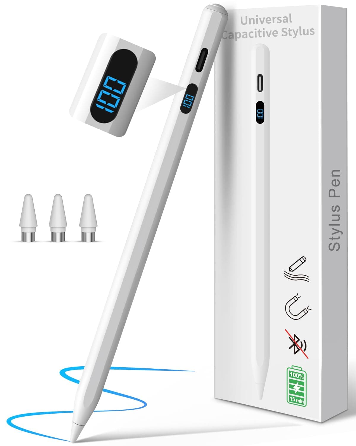ديجيروت قلم ستايلس عالمي مع شاشة LED للطاقة، قلم ايباد مغناطيسي لايفون، جوالات اندرويد/التابلت ونظام تشغيل هارموني، متوافق مع سامسونج وهواوي وشاومي ولينوفو