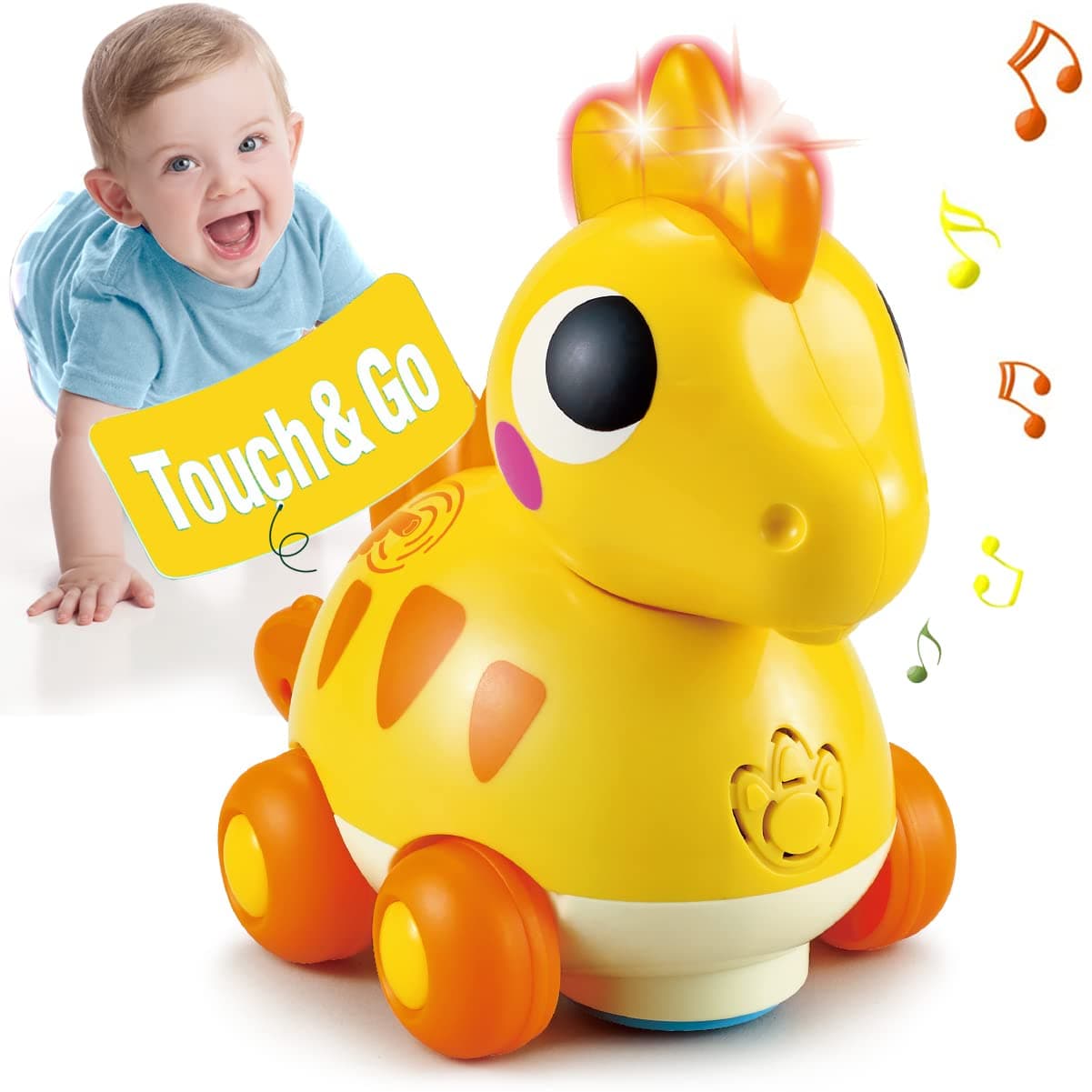 HOLA Baby Toys 6 to 12 Months Infant Toys 6-12 Months Crawling Toys, Touch & Go Music Light 6 Month Old Baby Toys 12-18 Months, Baby Boy Toys for 1 Year Old Boy Gifts Girl Toy
