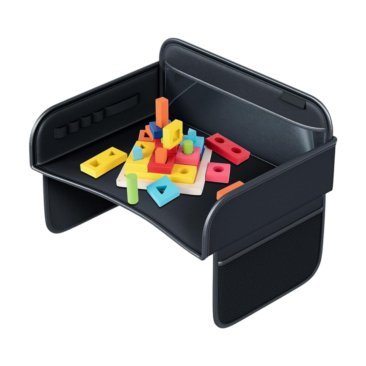 Kids Car Tray Child Lap Table Desk Organizer Snack Cup | PU Leather Kids Travel Tray for Infant Car Seat Road Trip Airplane Bed Infant Car Seat