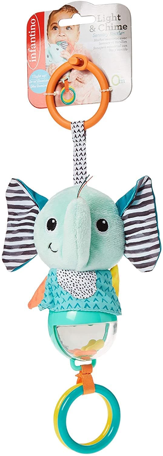 Infantino Light Chime Sensory Rattle |Stroller & High Chair Toys|Baby Soft Plush Toys|
