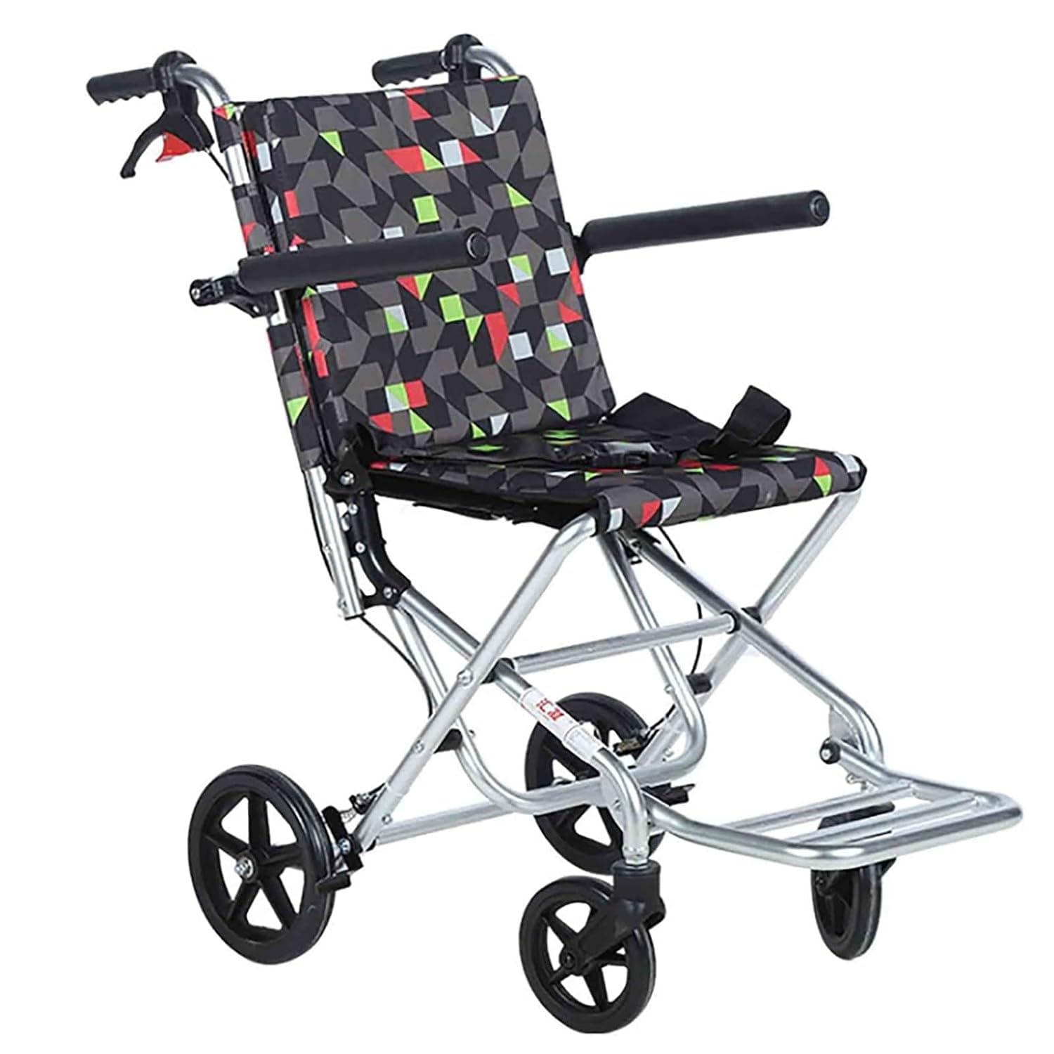 Lightweight Aluminium Wheelchair, Chair with Locking Hand Brakes Removable Flip Up Arms for Easy Transfer for Elderly Aircraft Travel(B)