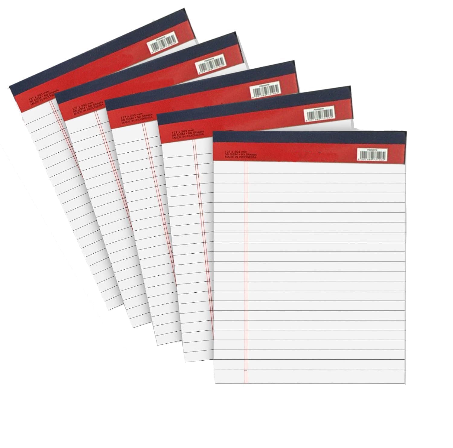 Markq Single line Legal A5 Notepad, 50 Sheets, White, Pack of 5