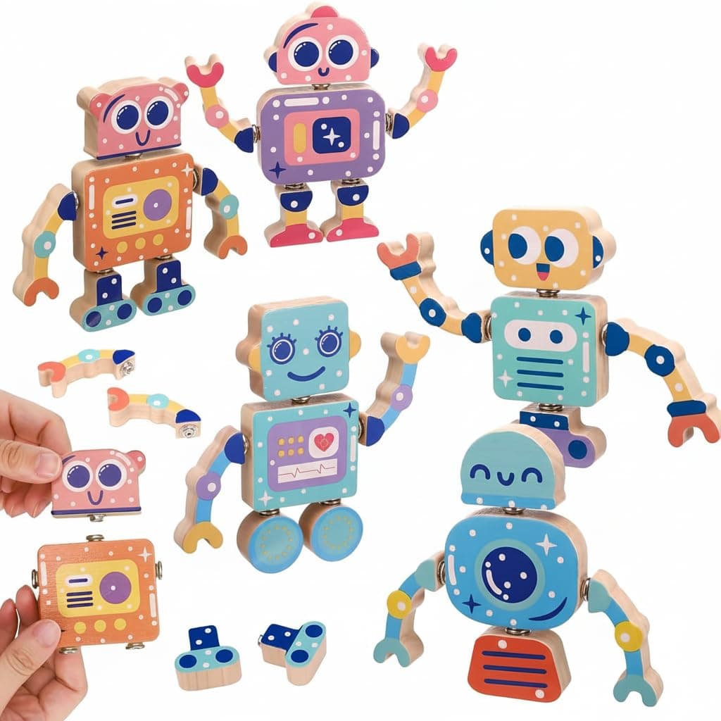 Montessori Building Blocks Toys for Kids – Create Custom Robots by Randomizing Head, Arms, Body, and Legs – Educational STEM Toy for Imagination and Problem-Solving Skills (Colorful)