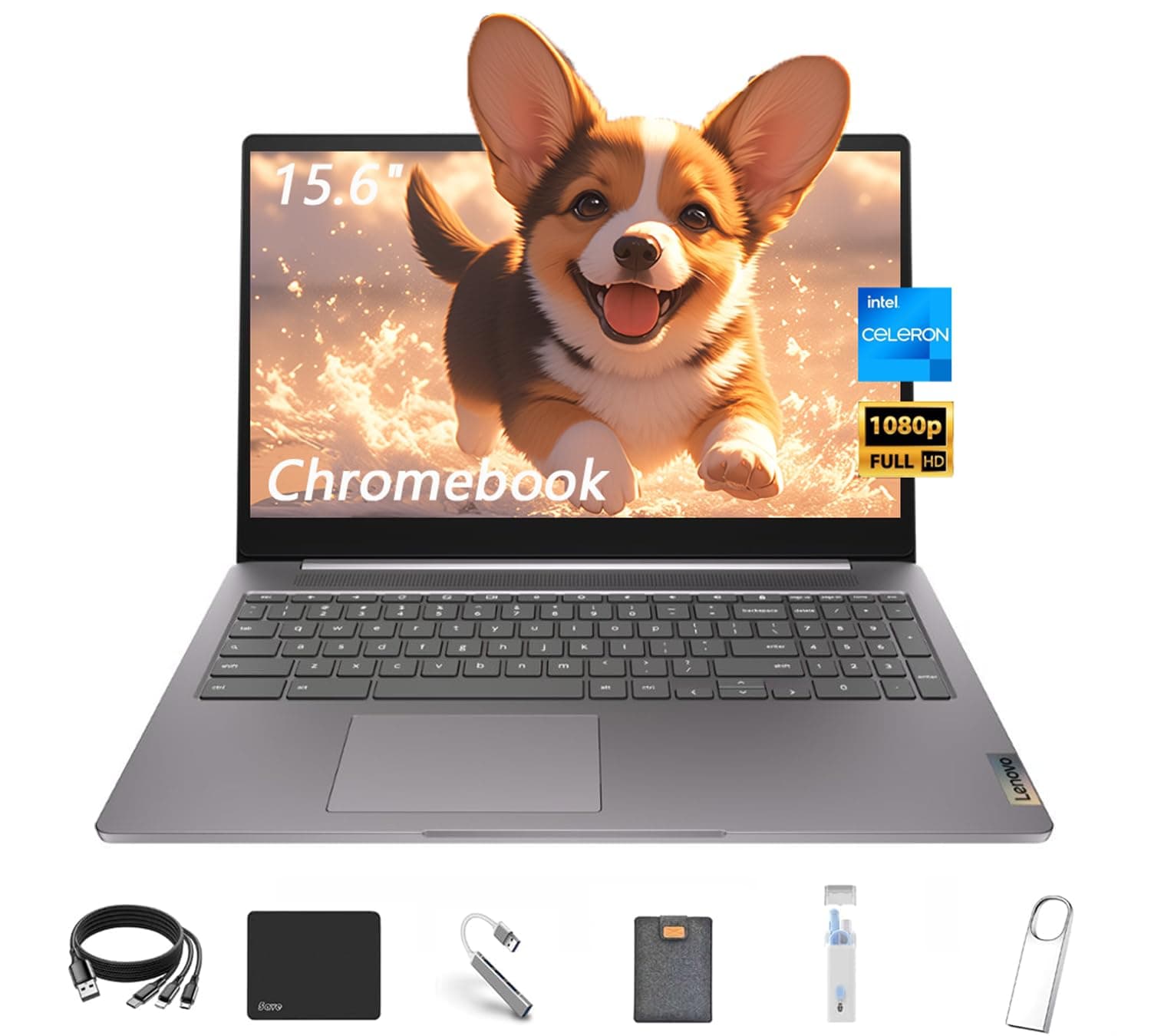 Lenovo IdeaPad 3i 15.6" FHD Chromebook, Intel Celeron N4500, Intel UHD Graphics, 4GB RAM, 64GB eMMC, HDMI, Bluetooth, Chrome OS, Arctic Grey, with 5ave 6-in-1 Accessory Kit