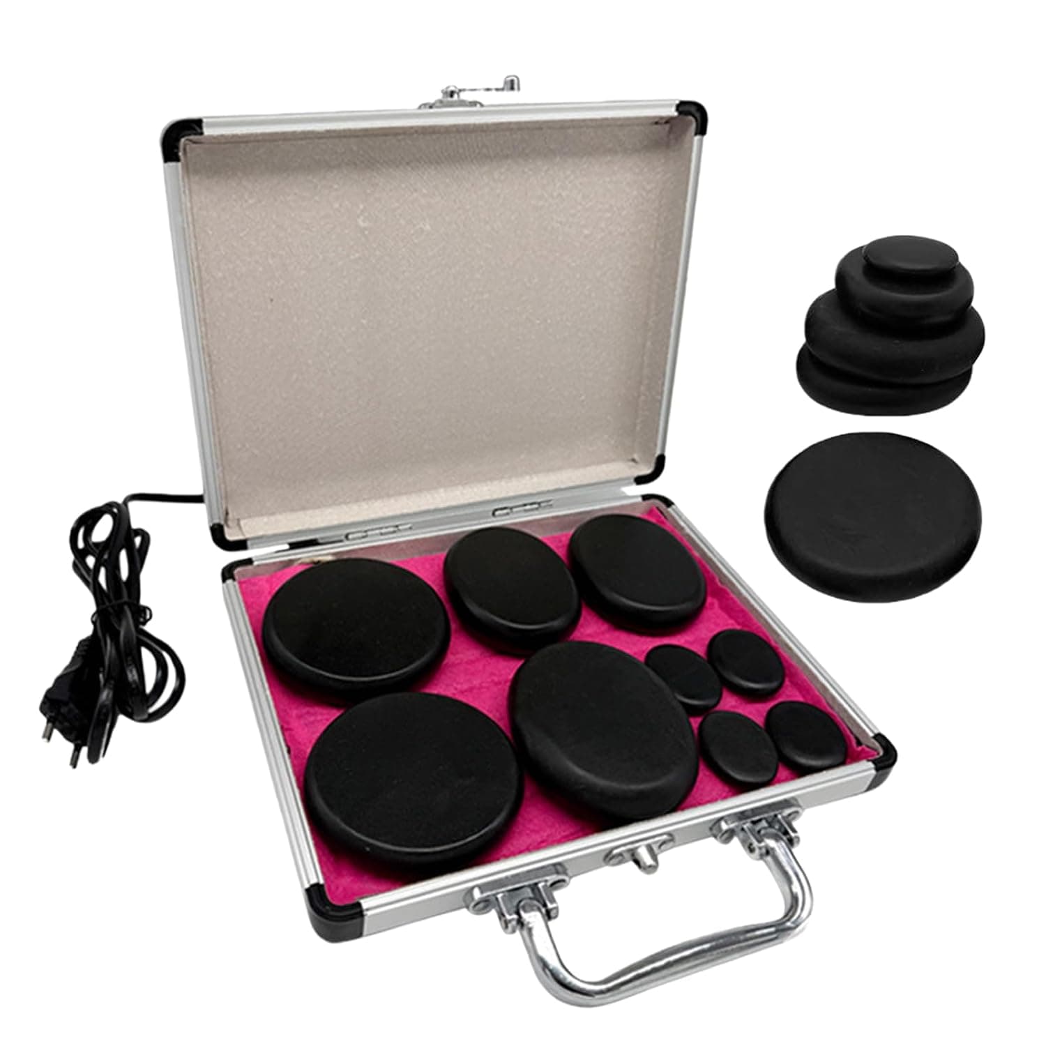 Hot Stone Massage Set, 9 Pieces Massage Stone Basalt in Heating Case, Portable, Hot Massage Stones Made of Basalt, Massage Stone Warmer Set Suitable for Massage Therapy, Relaxation, Spa Treatment