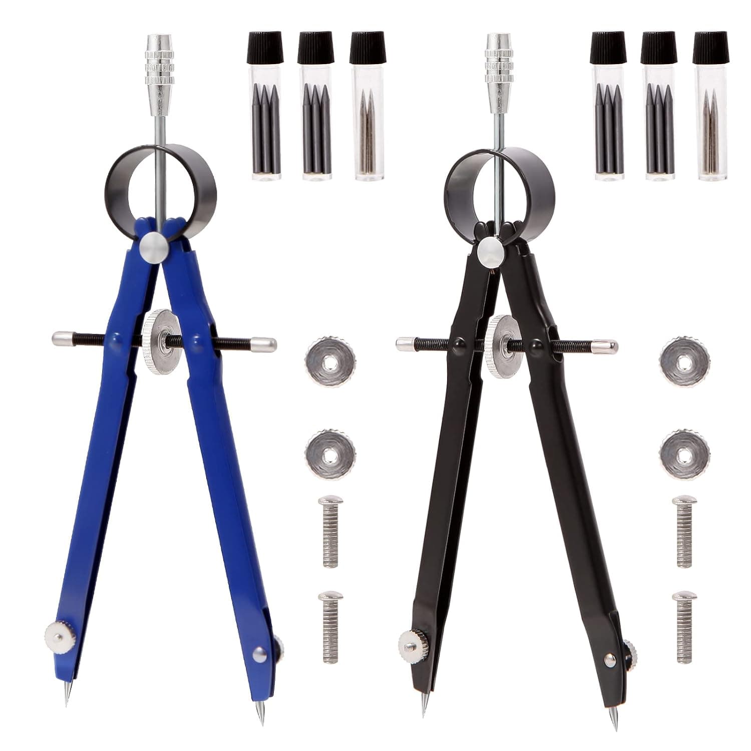 CUALORK 2pcs Compass for Geometry, Professional Drawing Compass,Metal Compass, Circle Compass Drawing Tool for Geometry, Math, Drafting, Drawing, Measuring, School & Office Supplies by