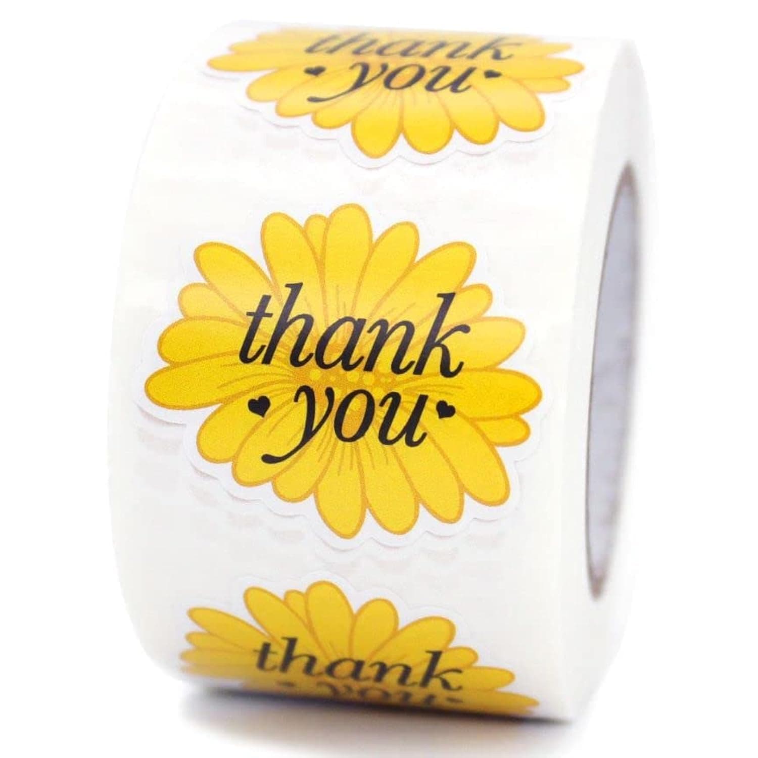 Yellow Thank You Stickers Roll Small Business 500 Pcs Cute Flowers Gift Wrapping Supplies Big Seal Stickers Labels for Packaging 1.5 Inch
