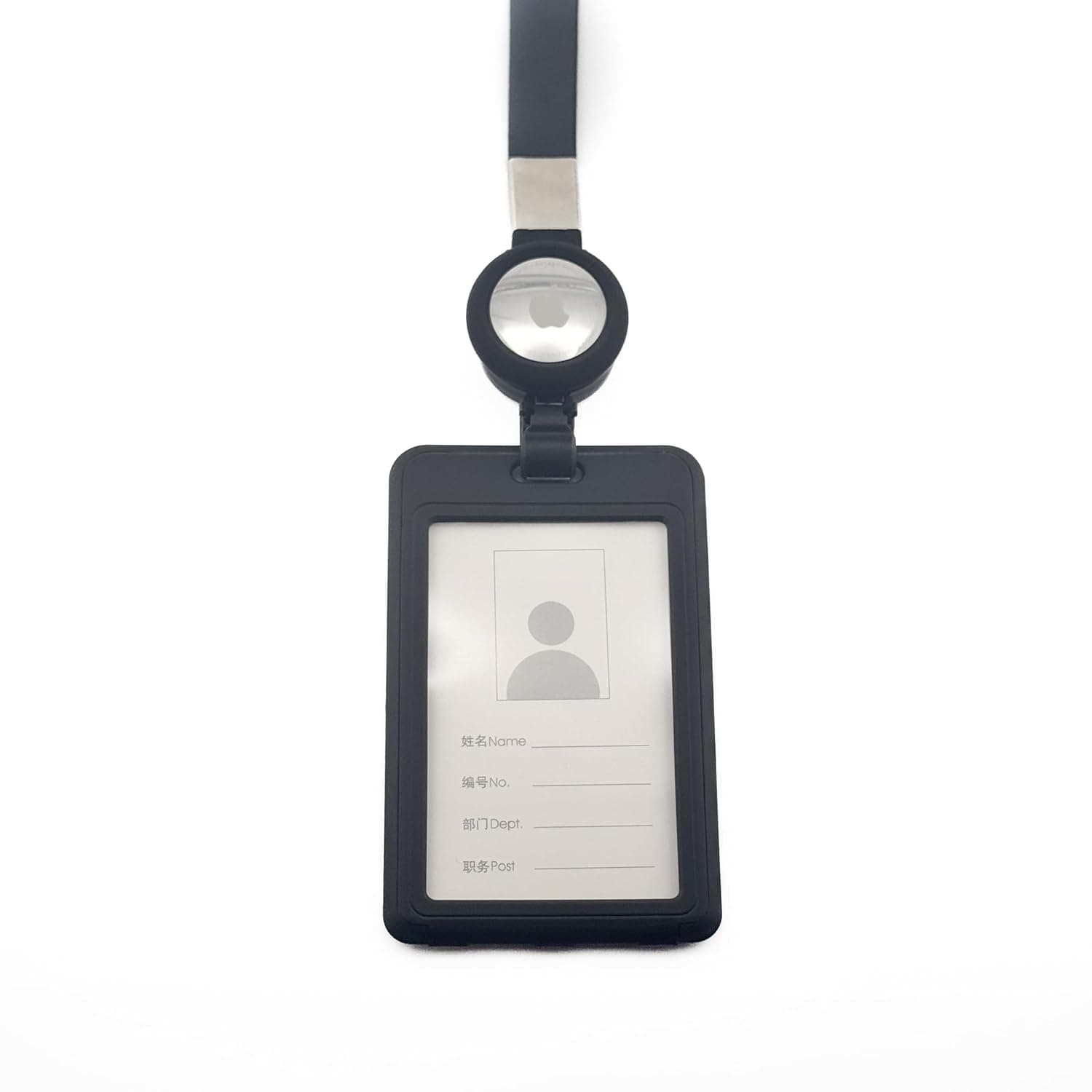 Lanyard for Id Badge Reel with AirTag Holder – Apple AirTag Compatible Plastic ID Badge Tracker for Safety – Easy Access, Secure & Stylish Double Sided ID Badge – Black