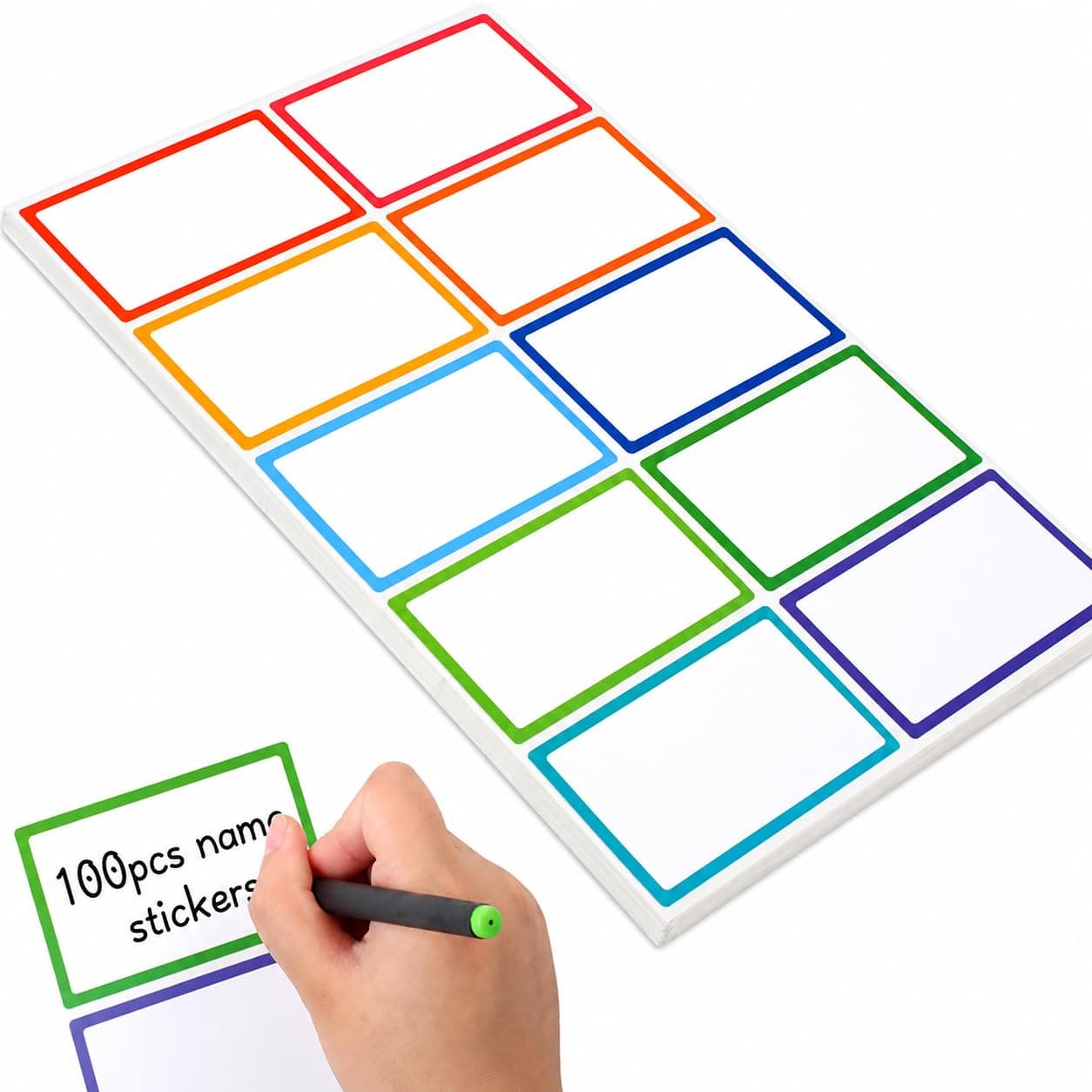100PCS Blank Name Labels, 3.5 x 2.25 Inch Self-Adhesive Name Tags, 10 Color Writable Sticker Labels for School, Office, Classroom, Whiteboards, Lockers, Fridge & Home Organization (100)