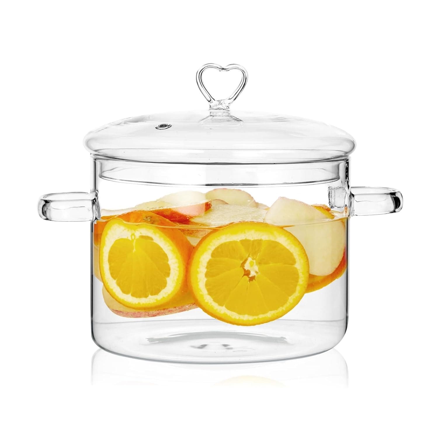 2L Clear Glass Cooking Pot with Heart Lid, 68oz/2000ml | Easy to Clean, Heat Resistant, Energy Conservation, Oven, Gas, and Electric Stove Safe