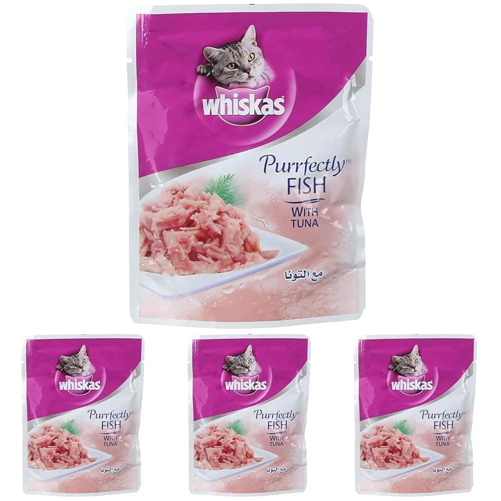 Whiskas Purrfectly Fish with Tuna, Wet Cat Food, for Adult Cats 1+ Years, Flavor Lock Pouch Made for Sealing Freshness, Made from Real Fish for a Complete and Balanced Nutrition, 85g (Pack of 4)