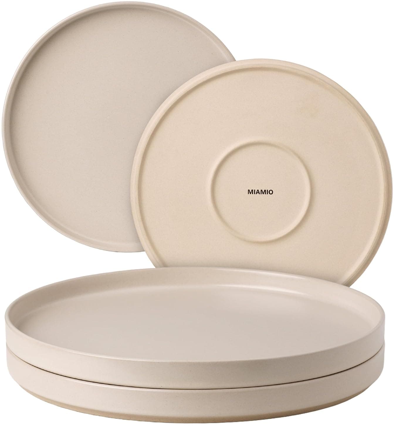 MIAMIO – Plates Set for 4 / Dinnerware Sets for 4 People, Beige Matte Stoneware, Dishwasher, and Microwave Safe – Sierra Collection (Light, Small Plates (4x)) | Ceramic dinner plate for dining table and kitchen, sand for everyday use and shared meals - dishwasher safe, daily at home