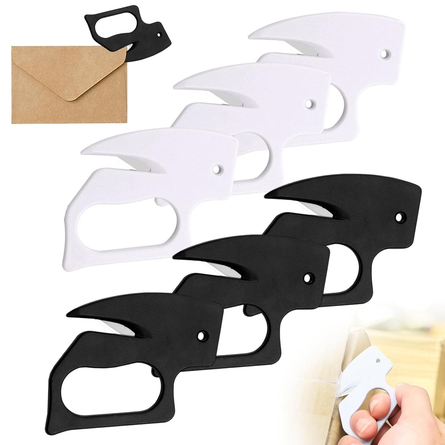 6 PCS Envelope Opener Slitter - Upgrade Concealed Blade Design for Office, Wrapping Paper & Package Opening Tool (white/Black)
