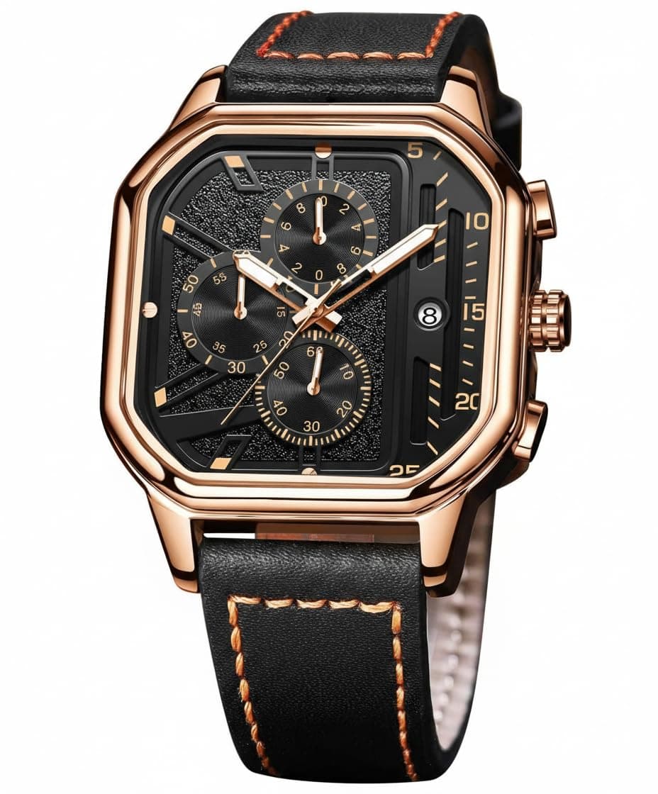 Square Watches for Men, Black Leather Strap, Analog Quartz Dress Watch, Fashion Business Watch Luminous Waterproof Casual Wrist Watches