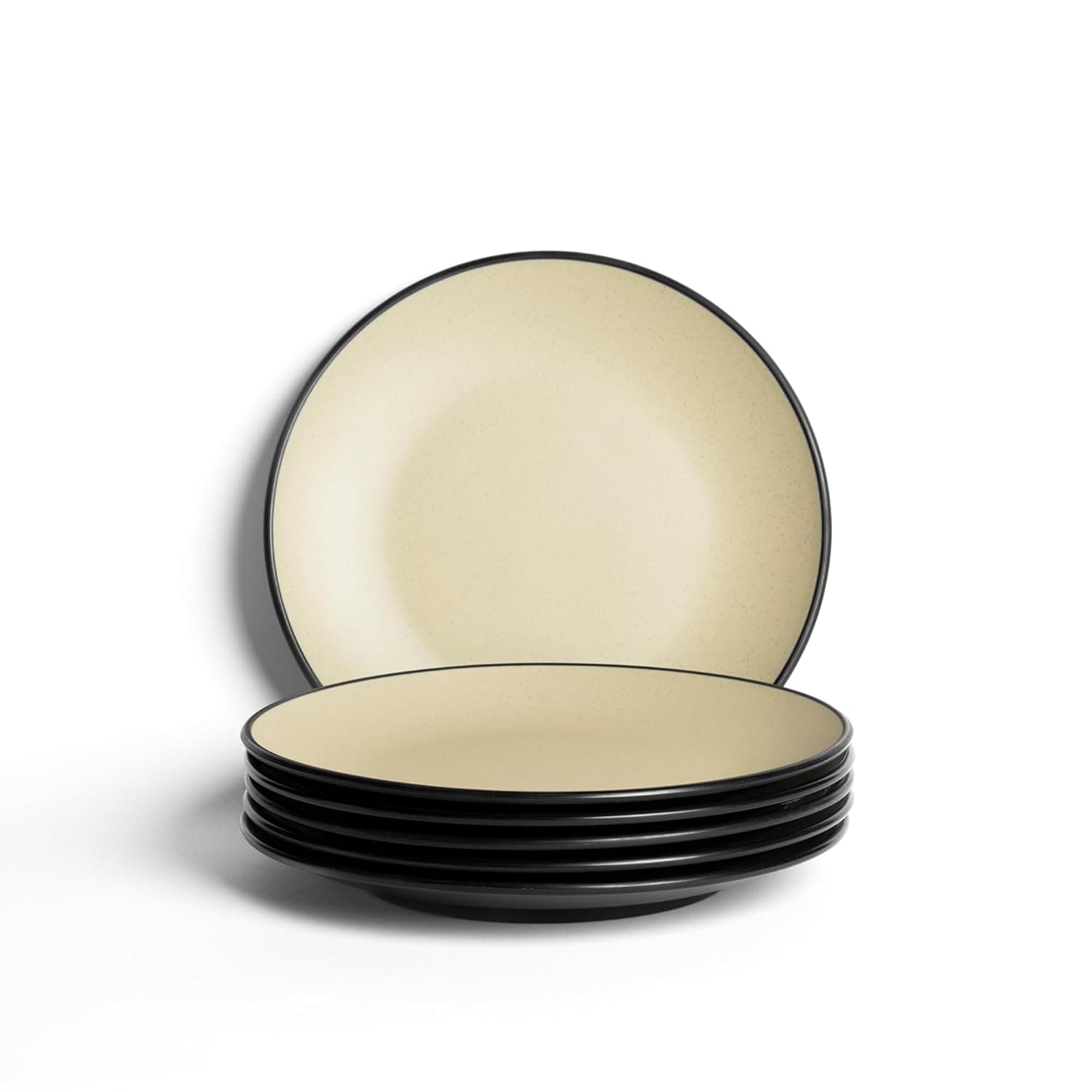 6 Pieces Melamine Round Flat Dinner Plates | Ideal for Serving Meat, Noodles & Desserts | Not Microwave Safe & Dishwasher Safe | For Home, Restaurant, Hotels (Beige | Black, 25cm)