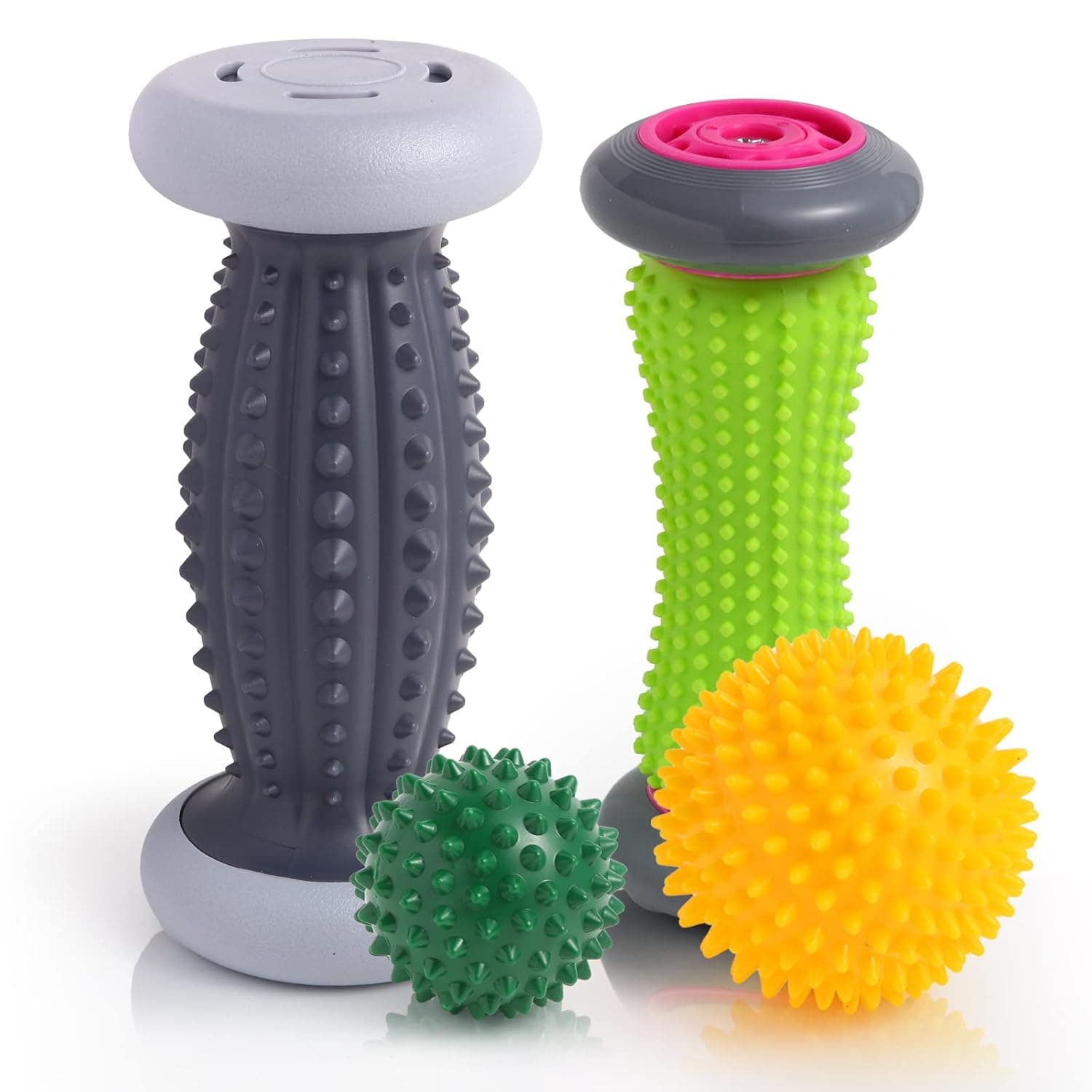 Foot Roller for Plantar Fasciitis and Neuropathy, Foot Massager for Plantar Fasciitis Relief, Neuropathy, Reflexology Tool - 2 Foot Massage Roller & 2 Foot Massage Ball (Gray,Large)