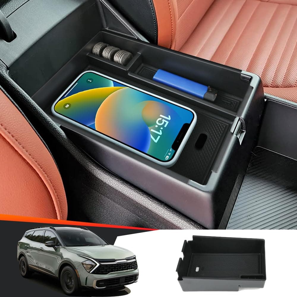 Car Center Console Organizer Tray for Kia Sportage 2023 2024 2025 and Kia Sportage Hybrid 2023-2025 Auto Interior Accessories Front Seat Middle Armrest Box Storage Bag Glove Hidden Accessory