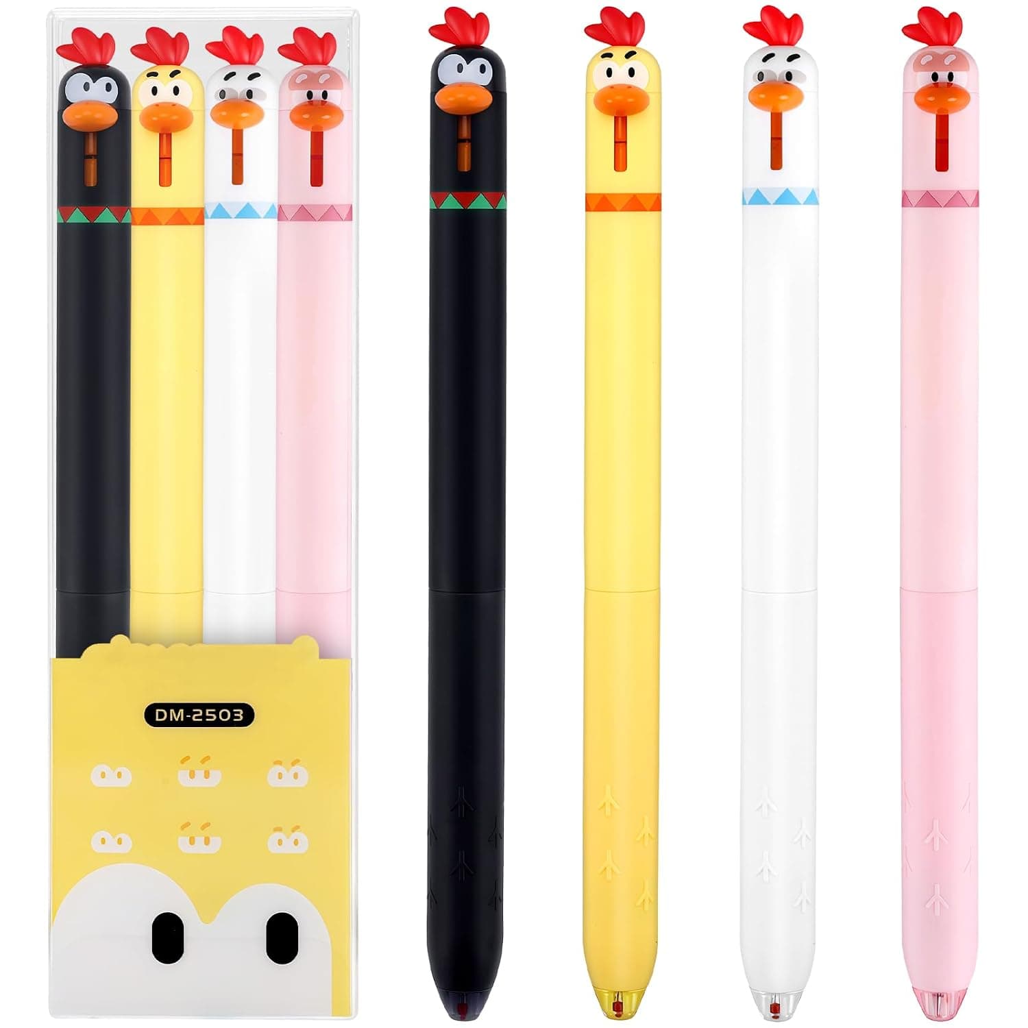 YelaJoy 8PCS Chicken Pens, 0.5mm Black Ink Retractable Cartoon Pens