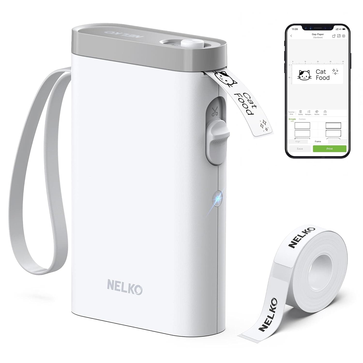 Nelko Bluetooth P21 Label Printer, Portable Self-Adhesive Labelling Device, Wireless Mini Printer With iOS Android for Home, Office, White
