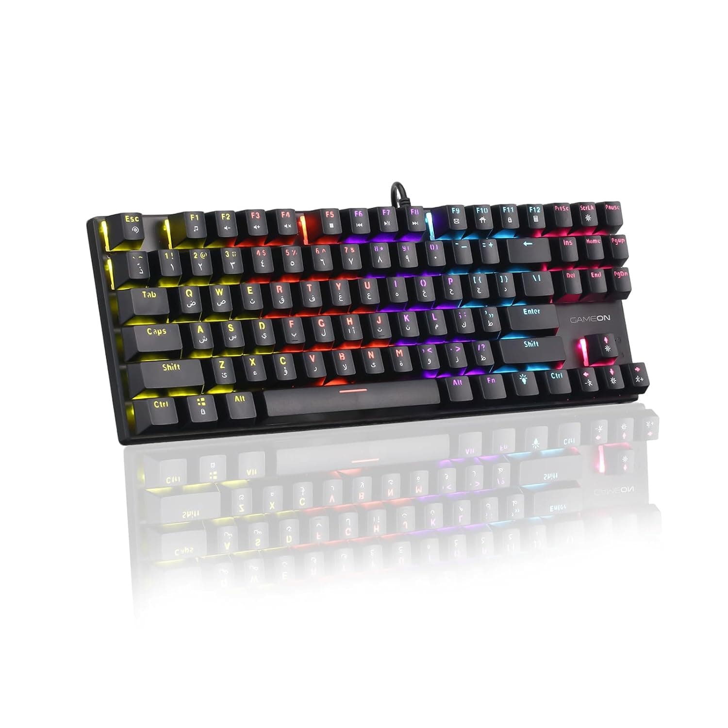 GAMEON KENORA Series GOMK87-RS RGB Mechanical Wired Gaming Keyboard – 80% Tenkeyless Layout, Red Switch (Linear), English/Arabic Keycaps, 17 RGB Modes, Anti-Ghosting 26 Keys, Windows/Mac/Android