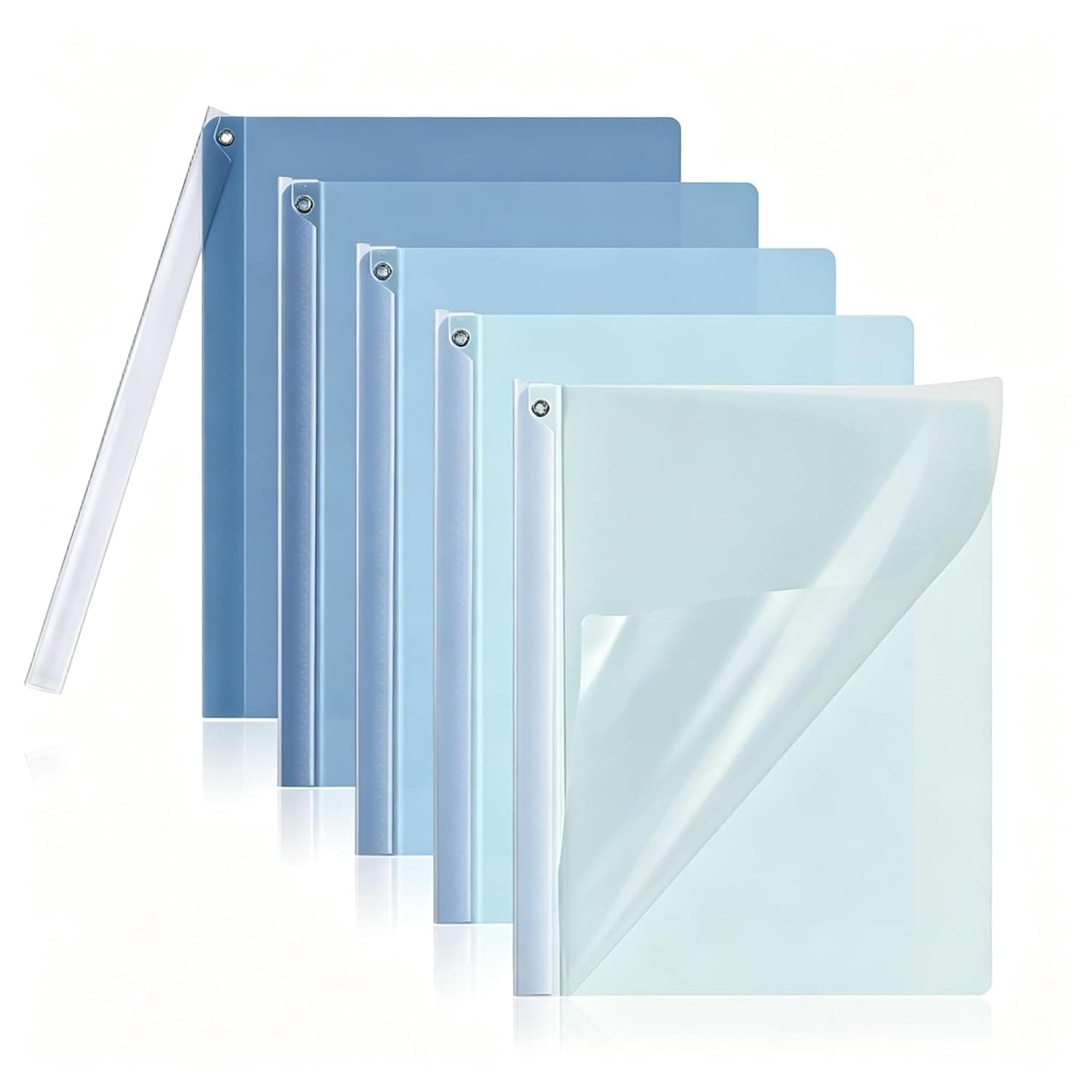 Clear Report Covers with Swing Clip – 5 Pcs Plastic Folders for A4 and Letter Size Paper, Presentation Binder with Clear Front, 40 Sheets Capacity per Folder, Ideal for School and Business (Blue)