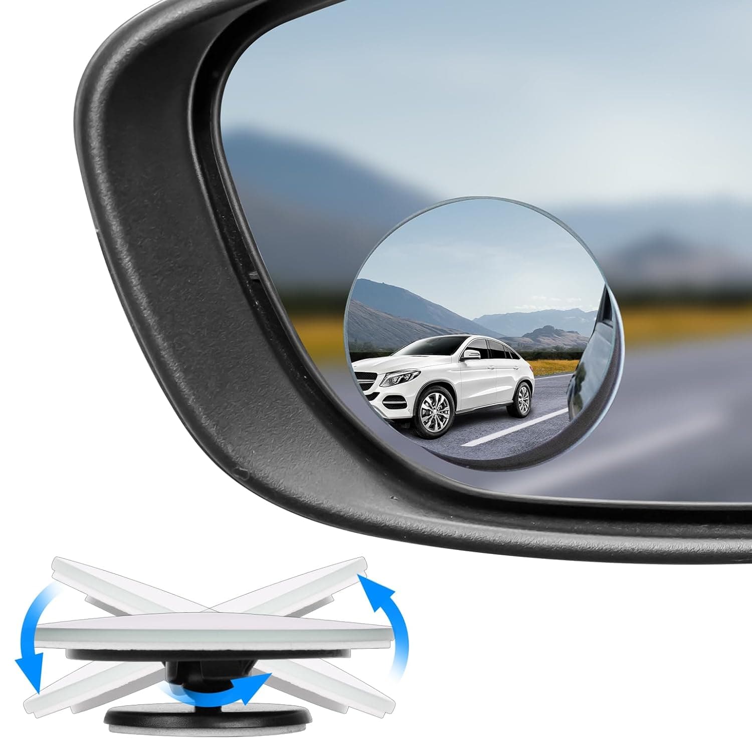 JOYTUTUS Car Mirror Round Convex Rear View Mirror with wide Angle 360° Adjustable Glass ABS Stick for all Universal Vehicles Car SUV Trucks