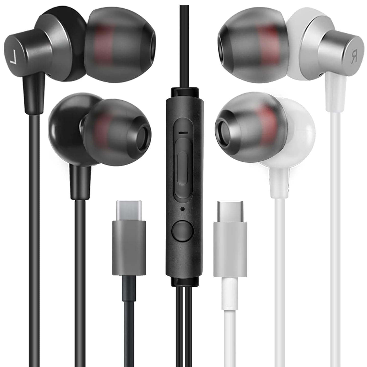 【2 Pack】MAS CARNEY TI3 Wired USB Type C Headphones, In Ear USB C Earphones with Microphone for Samsung S20, Huawei P30 P40, OPPO, Honor, Google Pixel and Other Smartphones with Type-C Interface