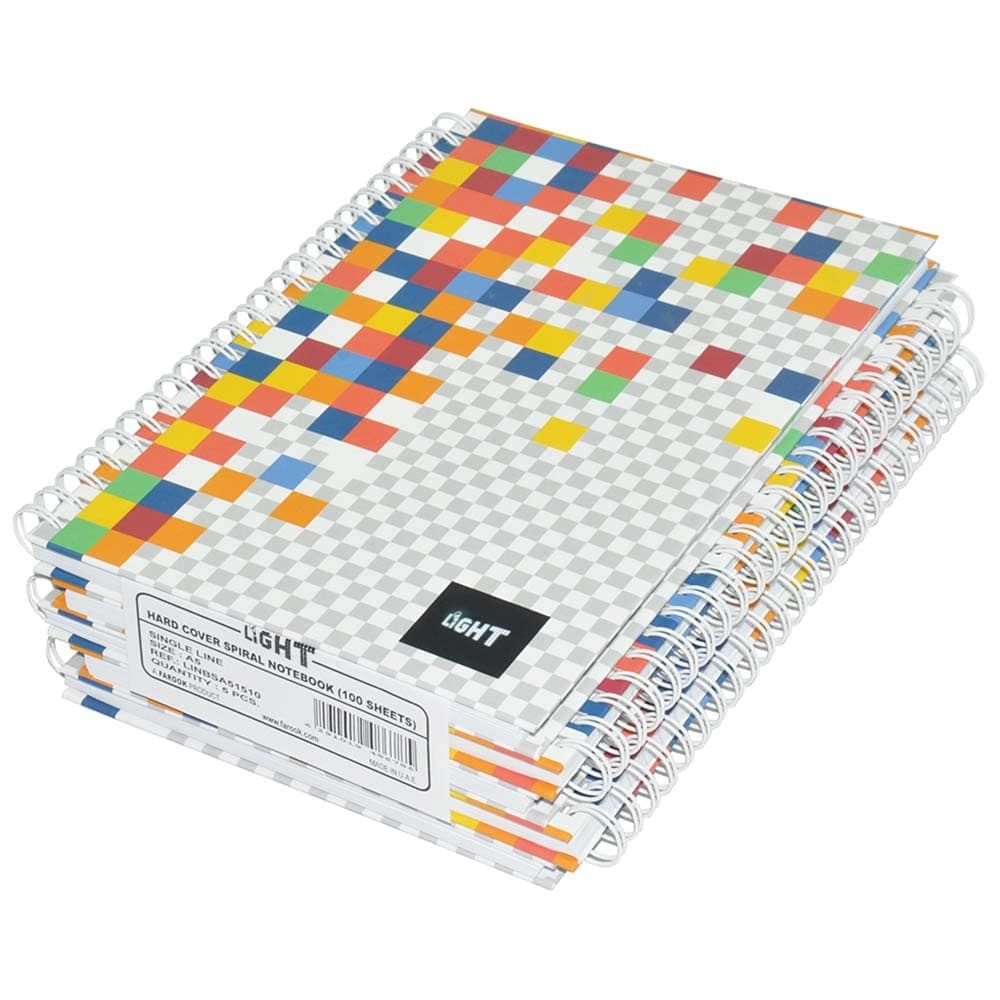 FIS LINBSA51510 Single Line 100 Sheets Hard Cover Spiral Notebook 5-Pieces, A5 Size
