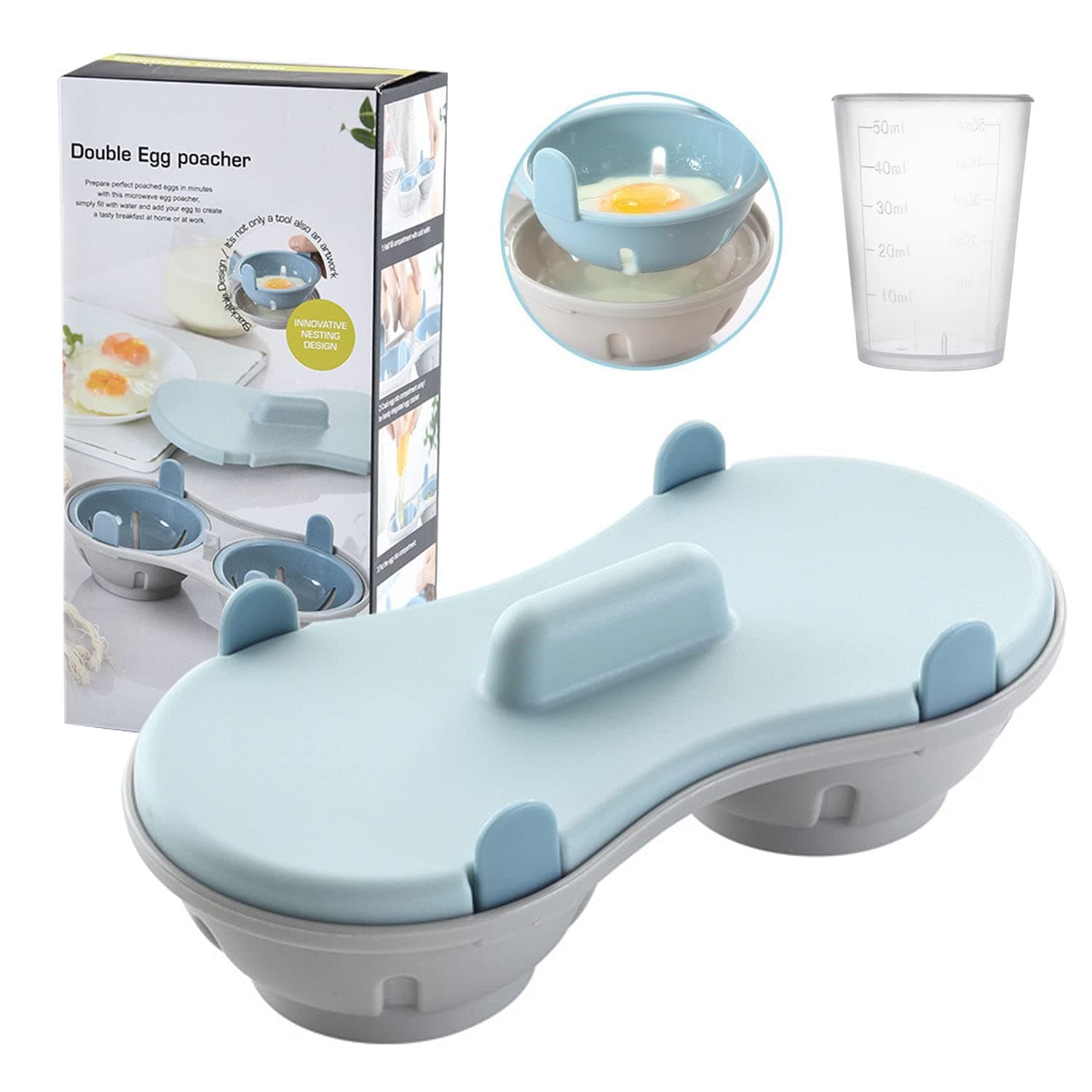 Egg Poacher, Egg Cooker with Measure Cup for Microwave, Dishwasher Safe BPA Free, Egg Maker Poached Egg Steamer Kitchen Gadget