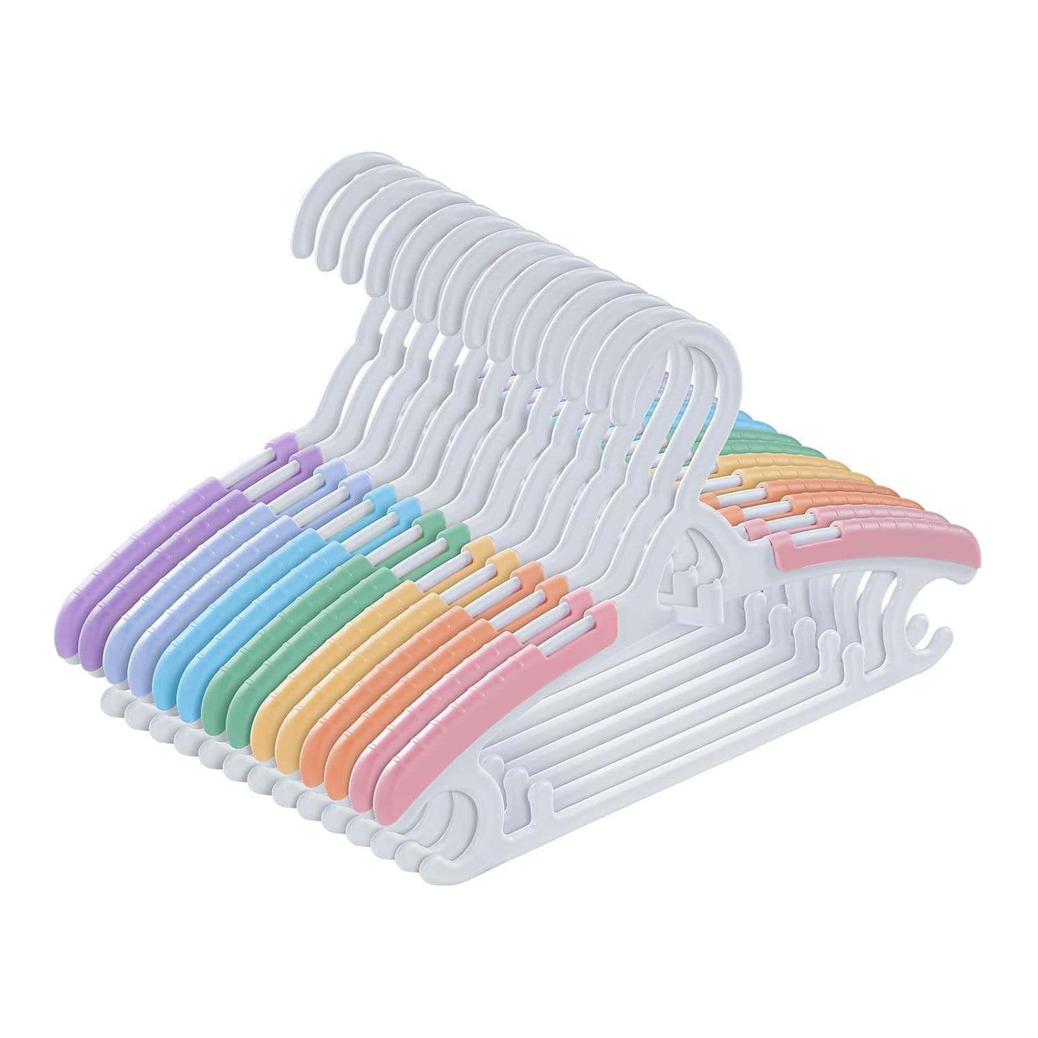 Toddler Hangers, 14 Pack 11"-14.6" Inch Size Adjustable Children's Heavy Duty Plastic Baby Clothes Hanger with Hooks, Non-Slip Stackable Hangers Kids/Adult, Rainbow Color