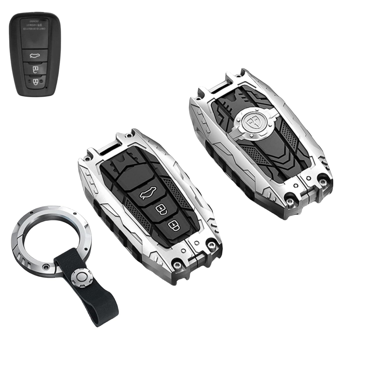 غطاء حماية لمفتاح السيارة فوب ثقيل لسيارة تويوتا، سلسلة مفاتيح اكسسوارات لسيارة تويوتا 2020-2024 وهاي لاندر 2018-2024 وراف 4 كامري وسي-اتش ار وكورولا وافالون وبريوس وجي تي 86 (نوع B، فضي)